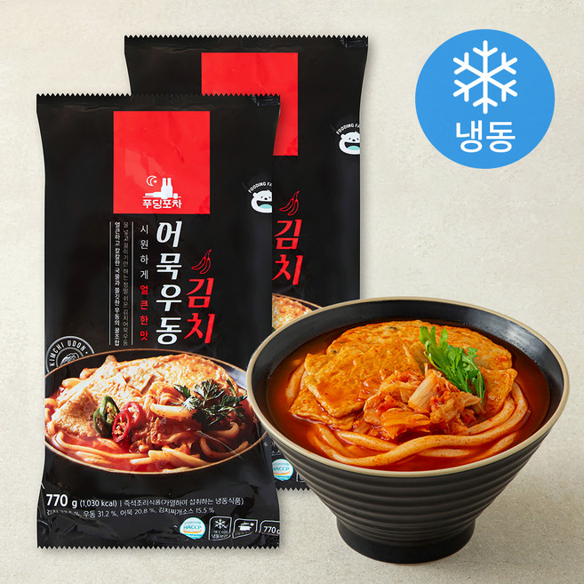 푸딩포차 김치어묵우동 2인분 (냉동), 770g, 2개