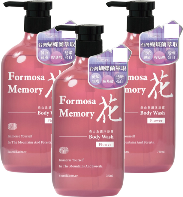 清淨海 森山島讀沐浴露 花, 3瓶, 750ml