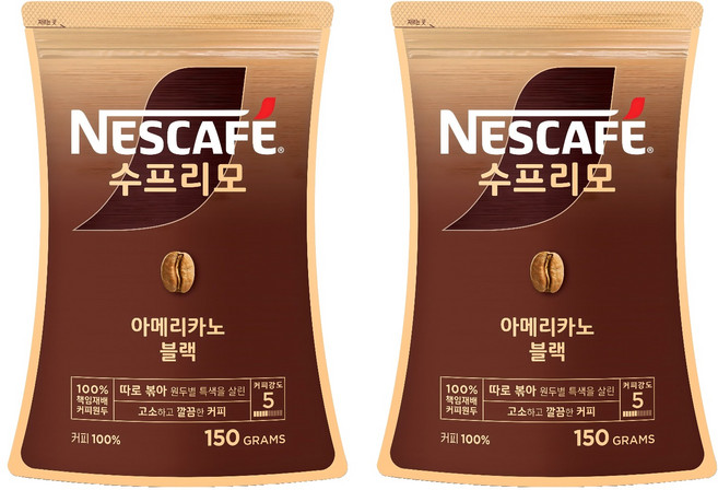 네스카페 수프리모 아메리카노 블랙 파우치, 150g, 1개입, 2개