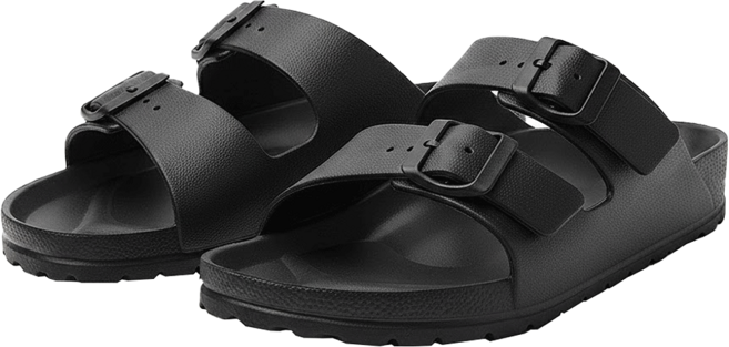 雙排扣軟底防臭防滑耐磨拖鞋 EVA材質, 黑色