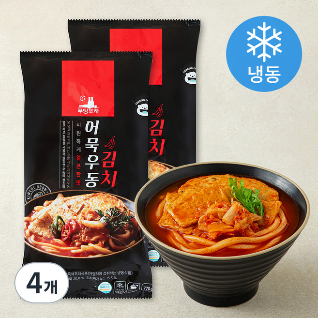 푸딩포차 김치어묵우동 2인분 (냉동), 770g, 4개