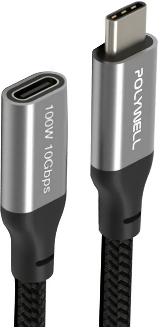 POLYWELL 寶利威爾 USB Type-C延長線 100W 10Gbps 公對母 可充電 可傳輸 編織線 PW15-W45-A351, 1條, 0.5m