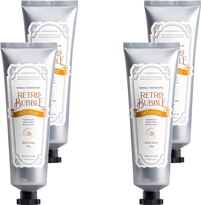 RETRO BUBBLE 去漬防護草本無氟牙膏 皇家伯爵茶, 100g, 4條