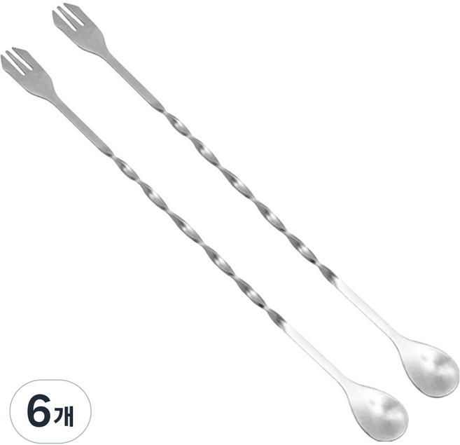 하비에 스테인리스 롱 칵테일 바 스푼 머들러, 실버, 6개