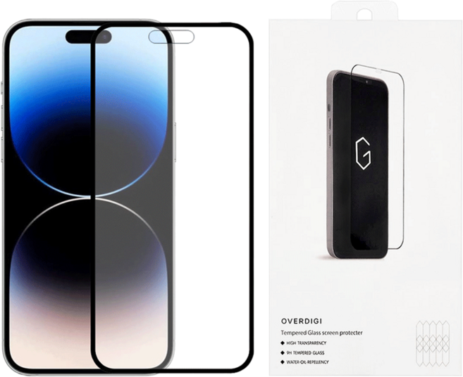 OVERDIGI 強化玻璃 螢幕保護貼 iPhone 14 Pro 6.1吋 強化滿版 9H鋼化玻璃 透明、黑色邊框 1個