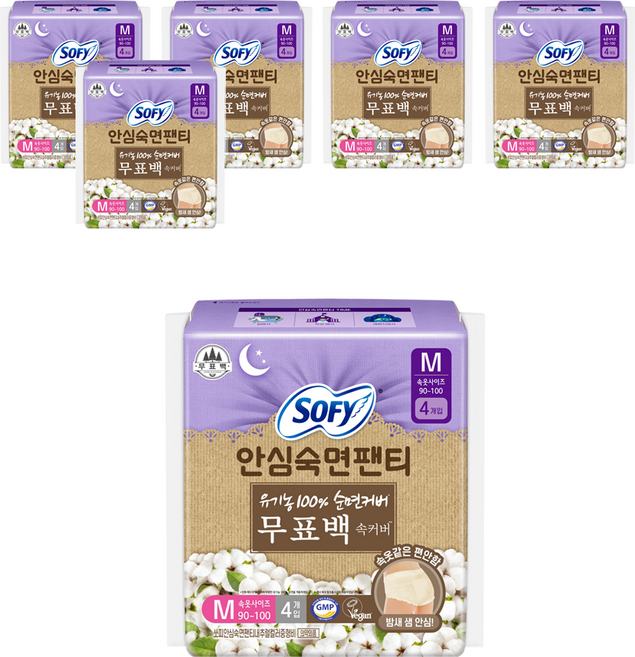 쏘피 안심숙면팬티 내추럴컬러 중형, 팬티형, 4개입, 6개