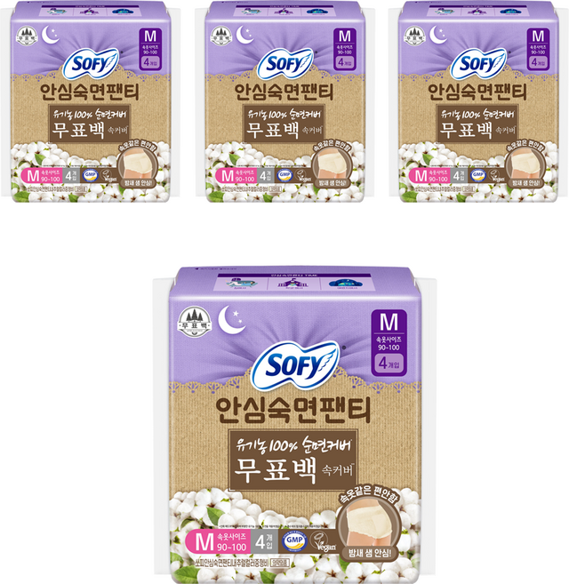 쏘피 안심숙면팬티 중형, 팬티형, 4개입, 4개