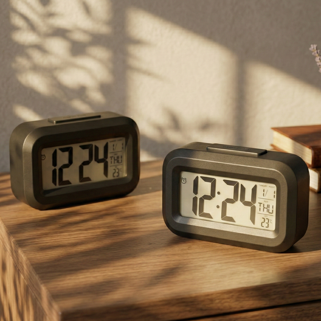 에이빈 학생 침대 탁상용 디지털 알람 시계 2개, 블랙
