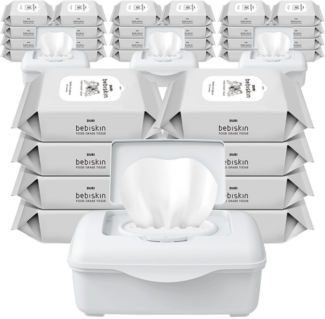 두리 베비스킨 비데 물티슈 캡형 리필 + 디스펜서, 63g, 60개입, 32개