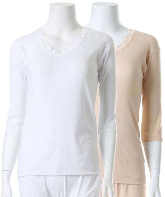 캐리루시 여성용 40수 면 매쉬 7부상의 2종 세트