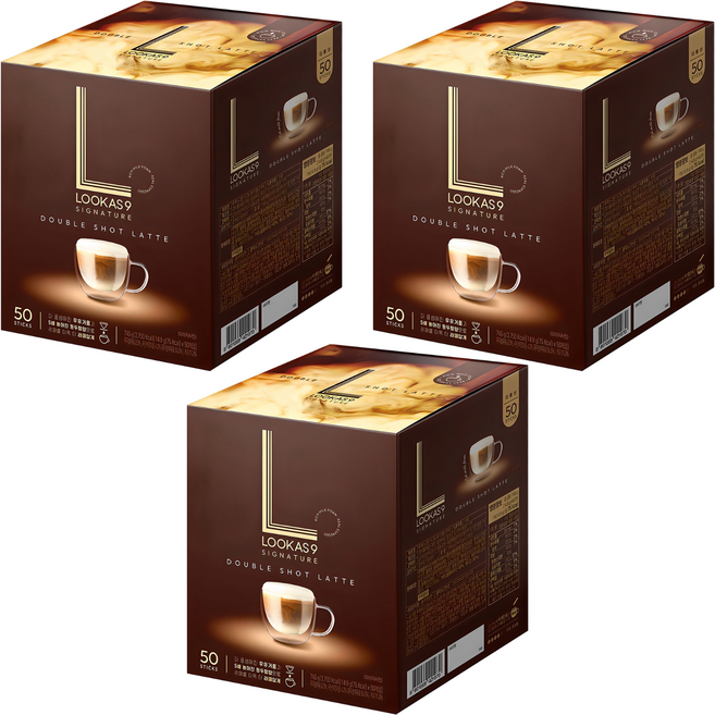 루카스나인 시그니처 더블샷라떼 커피믹스, 14.9g, 50개입, 3개