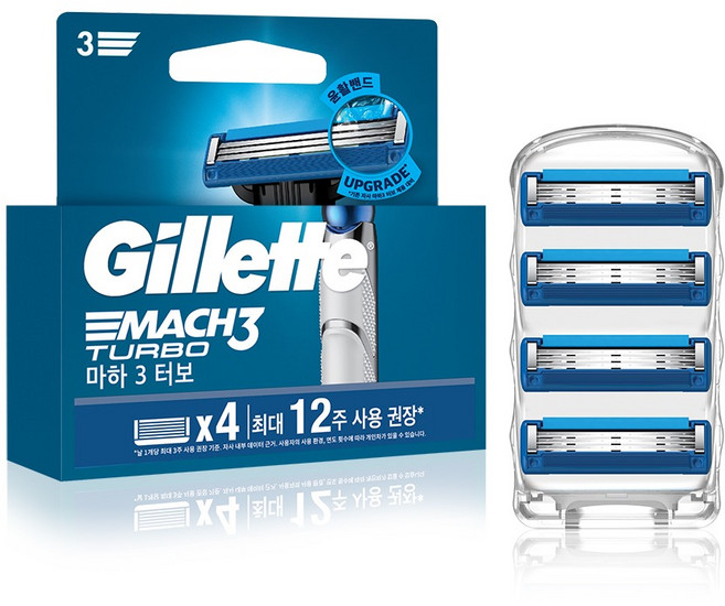 질레트 정품 마하3 터보 면도날, 4개입, 1개