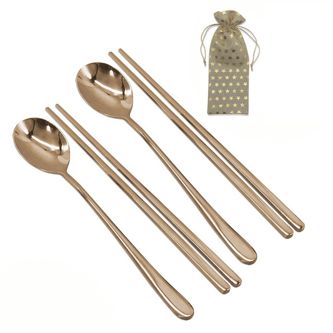 미르코리아 컬러티타늄 한식 수저 세트, 로즈골드, 숟가락 2p + 젓가락 2p + 린넨주머니, 1세트