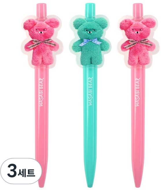 PINKFOOT Wasabi Bear 壓克力中性筆 0.5mm 2款 + 隨機出貨組合, 3套, 混合色