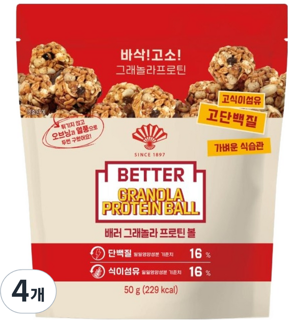 동화약품 배러 그래놀라 프로틴볼, 4개, 50g