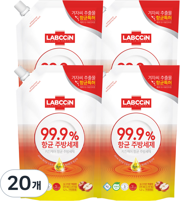 랩신 항균 주방세제 파우치 싱그러운 애플향, 20개, 1.2L