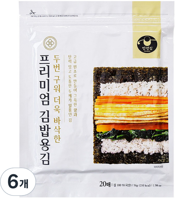 만전김 프리미엄 김밥용김 20매, 56g, 6개
