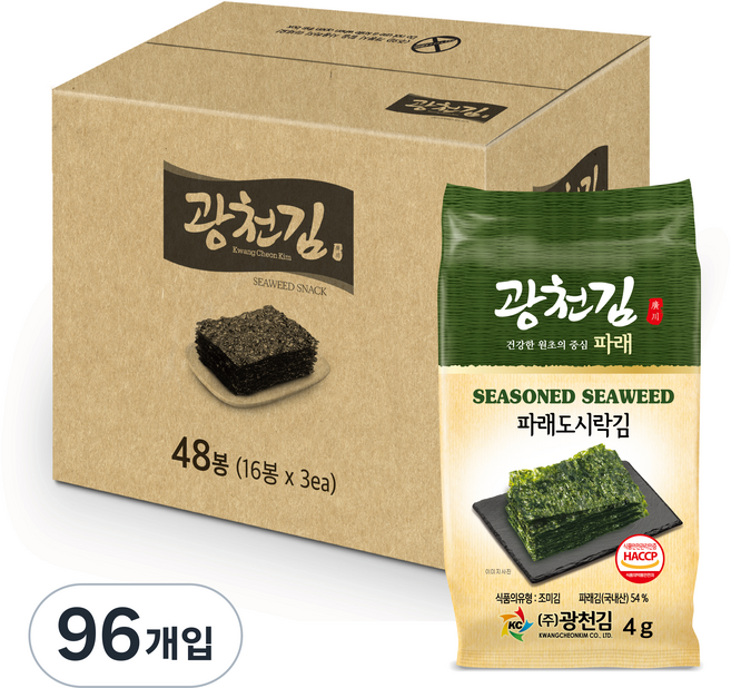 광천김 파래 도시락김, 4g, 96개