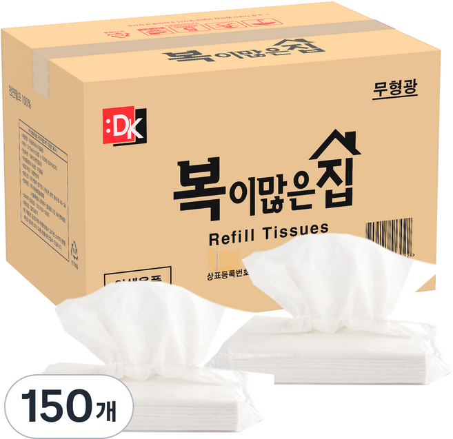 복이많은집 천연펄프 리필 티슈 2겹, 100매, 150개