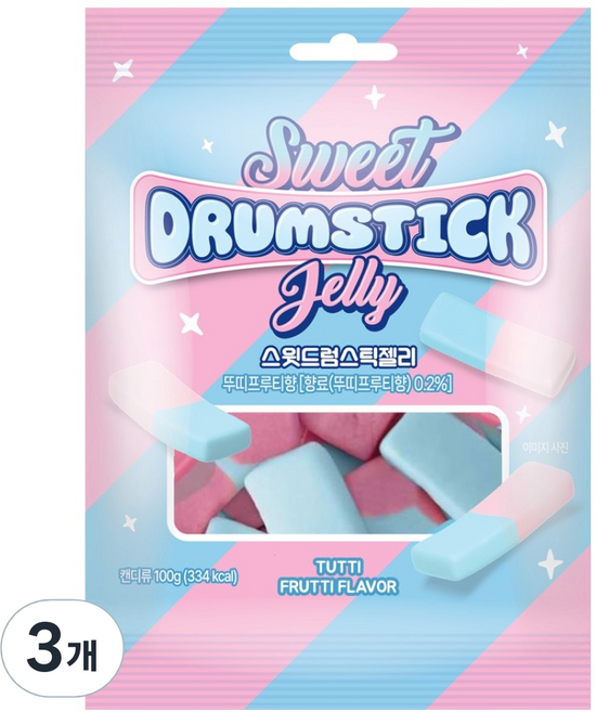 더스위트 스윗드럼스틱젤리 뚜띠프루티향, 100g, 3개