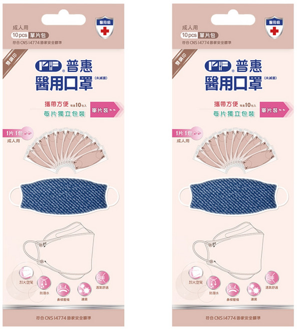 PERFECT 普惠醫工 韓版KF94 醫用口罩 成人款, 丹寧藍, 10片, 2盒