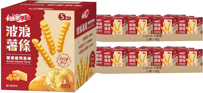 Cadina 卡迪那 95度C波浪薯條 雙濃起司風味 5個裝, 90g, 24套