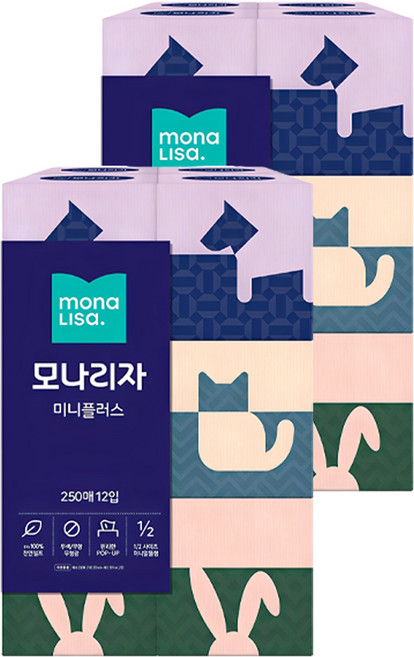 모나리자 미니플러스 미용티슈 2겹, 250매, 24개