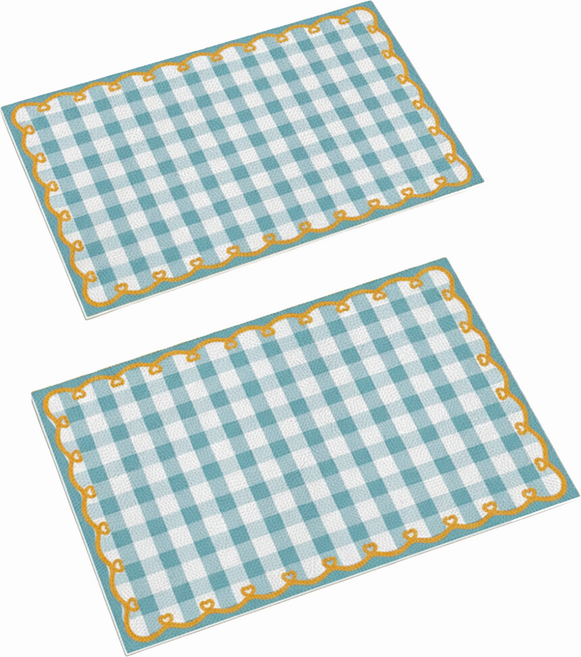 티리티티 체크 방수 테이블 매트, 01 블루, 2개, 30 x 40 cm
