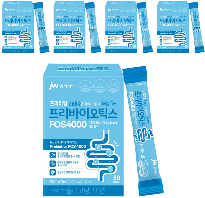 JW중외제약 프리미엄 프리바이오틱스 FOS 4000, 150g, 5개