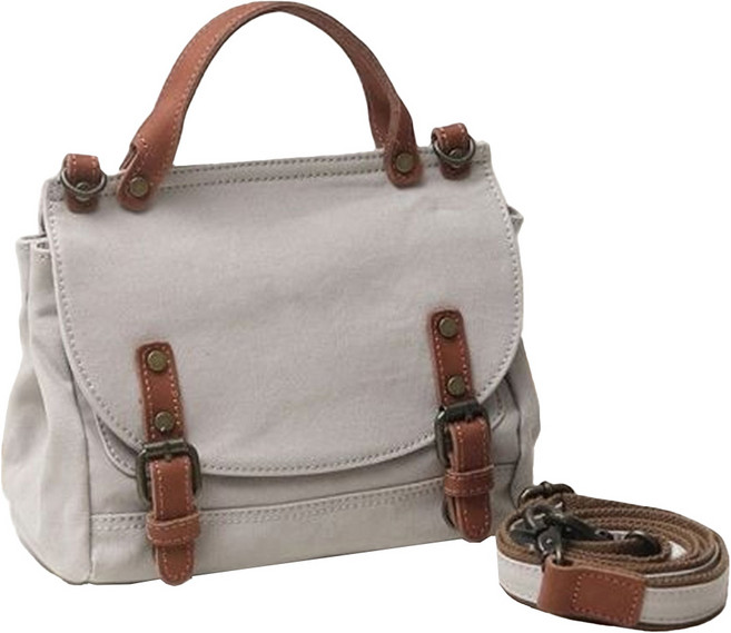 帆布配頭層牛皮女士肩背包郵差包斜肩包女包 CLB12, 白色, 1個