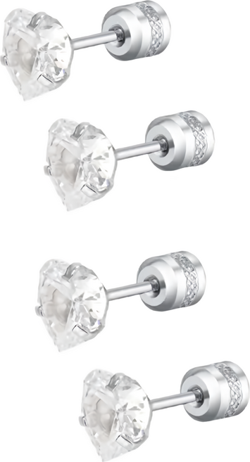 Brilliant Beauty 耀眼美人 閃耀雙鋯石鑽鈦閃耀/不銹鋼耳環 4個