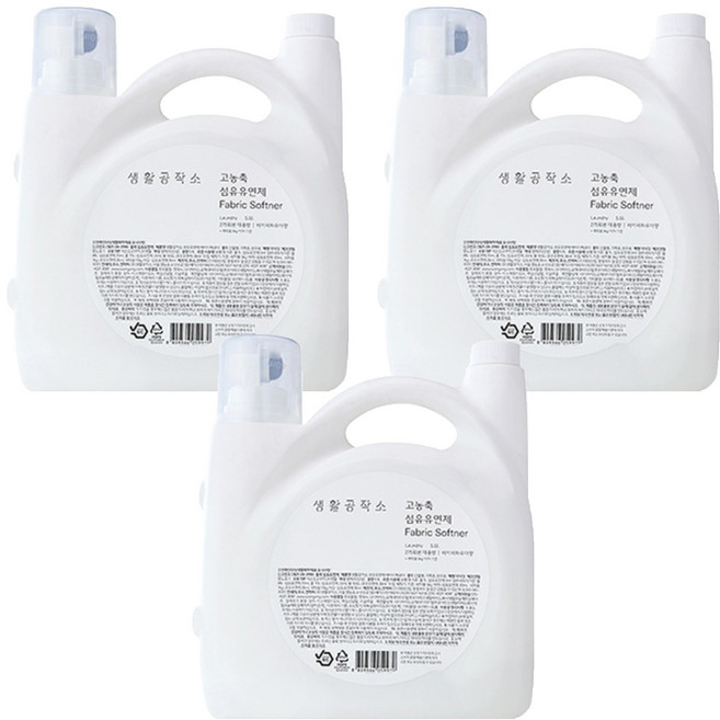 생활공작소 고농축 섬유유연제 베이비파우더향 본품, 5.5L, 3개
