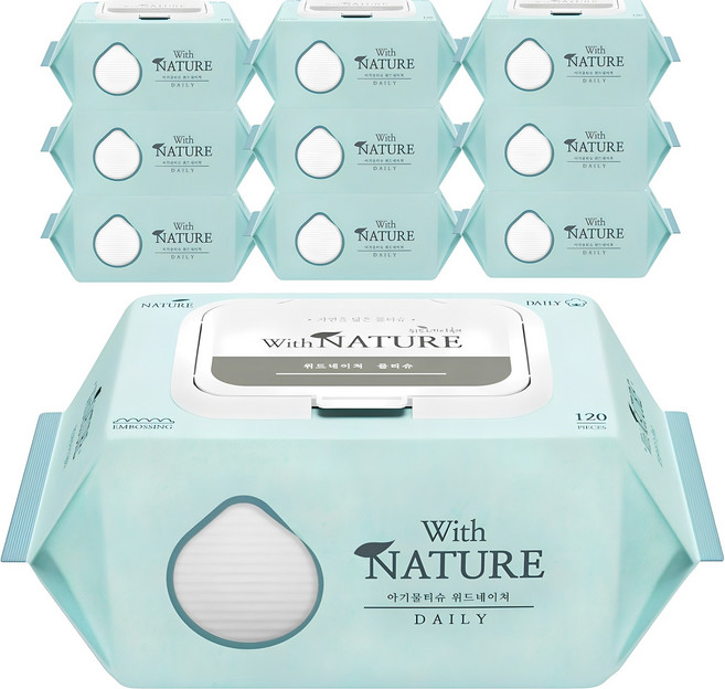 위드네이쳐 데일리 아기물티슈 캡형, 47g, 120매, 10개