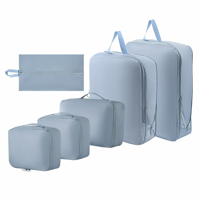 機能抗皺壓縮旅行收納袋6件組 藍色, 1組