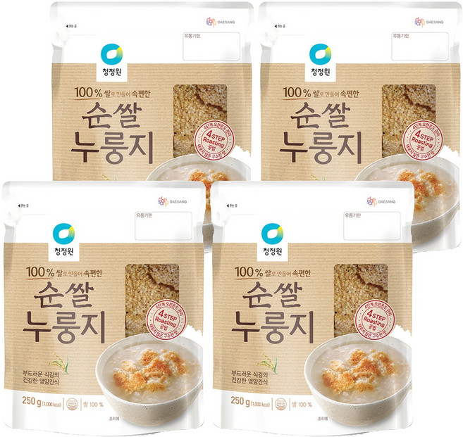 청정원 순쌀 누룽지, 250g, 4개