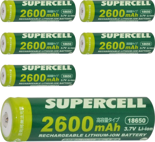 SUPERCELL 超電王 2600mAh鋰充電池 SC-18650B 直徑1.81 x 6.5cm 47g, 6個, 1入