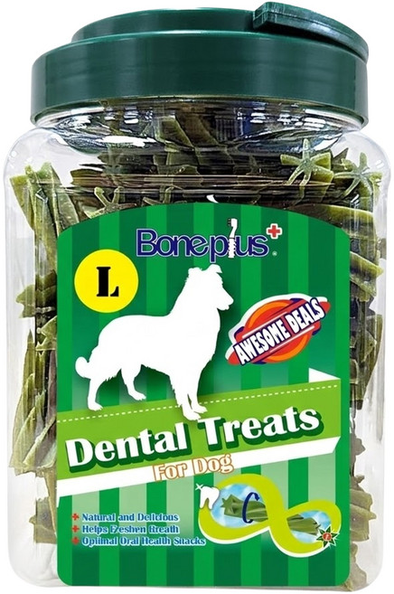 Boneplus 18週以上幼犬/成犬/老犬 超效螺旋六星潔牙棒 L, 天然草本, 600g, 1桶