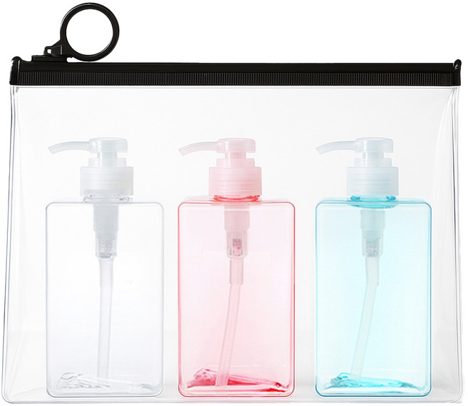 놀자리빙 무지 샴푸통 화장품용기 공병 100ml x 3종 + 지퍼백, 공병(투명 밝은색), 1세트