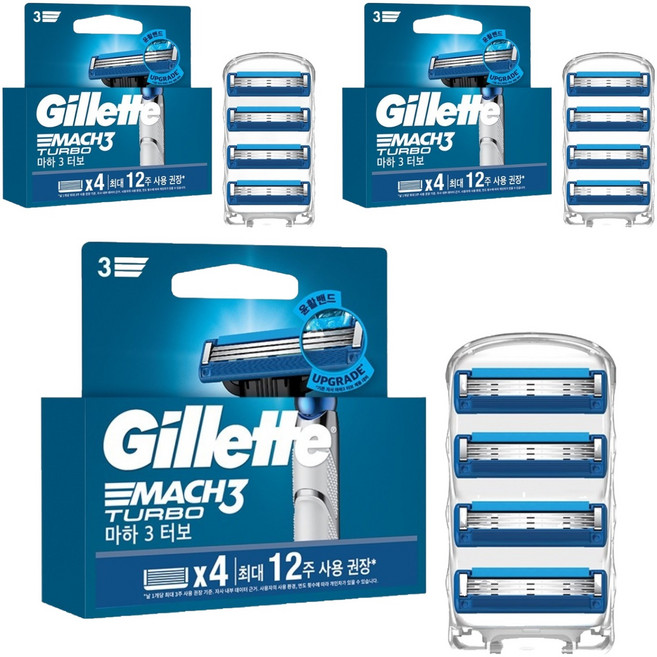 질레트 정품 마하3 터보 면도날, 4개입, 3개