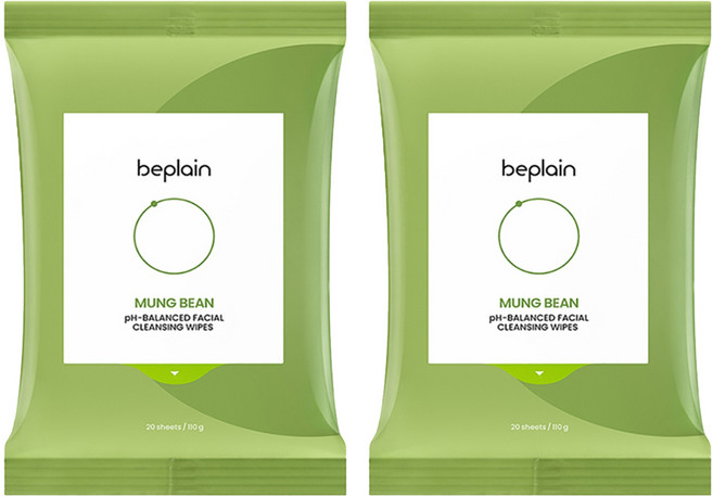 [비건뷰티] 비플레인 녹두 약산성 클렌징 티슈, 20매입, 2개