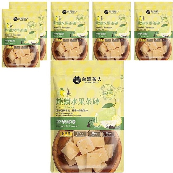 台灣茶人 熊鑽水果茶磚 芭樂檸檬 Fruit Tea Cubes-Guava&Lemon, 20g, 7顆, 6袋