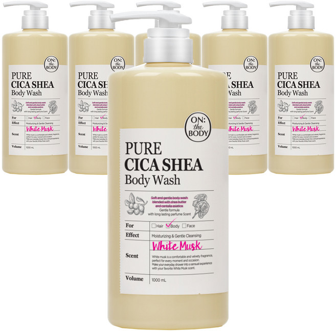 온더바디 퓨어시카 정말 순한 온가족 바디워시 화이트머스크향, 1L, 6개