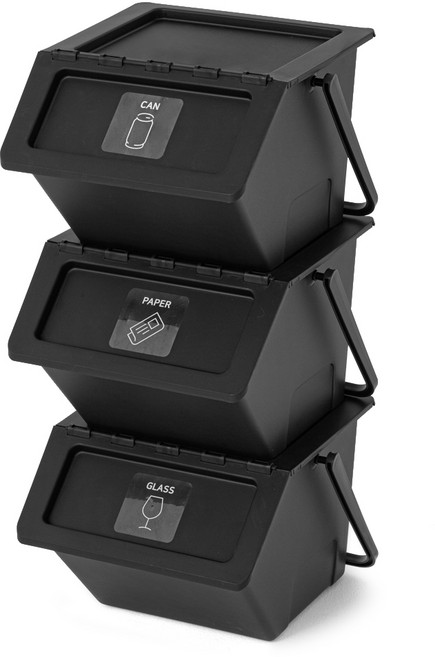 코멧 다용도 데일리 분리수거함 3P, 블랙, 1세트