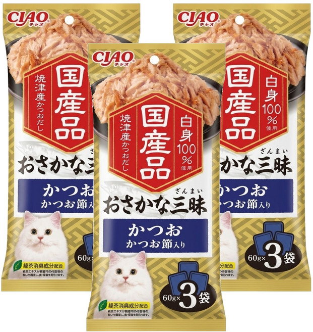 INABA CIAO 啾嚕 豪華魚三昧餐包, 鰹魚 + 柴魚片, 180g, 3袋