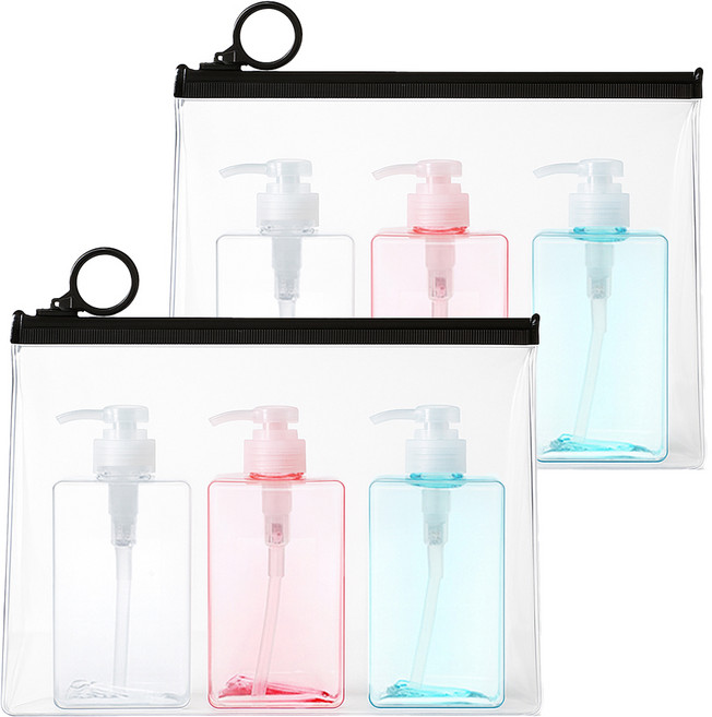 놀자리빙 무지 샴푸통 화장품용기 공병 100ml x 3종 + 지퍼백, 공병(투명 밝은색), 2세트