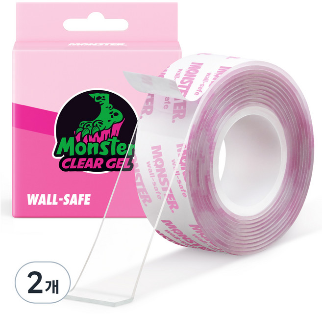 몬스터겔 벽지용 클리어겔 벽손상방지 자국없는 아크릴 투명 양면테이프 1.5m, 2개