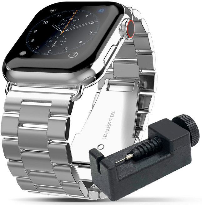 구스페리 애플워치 호환 메탈스틸 밴드 스트랩, 실버, 1개