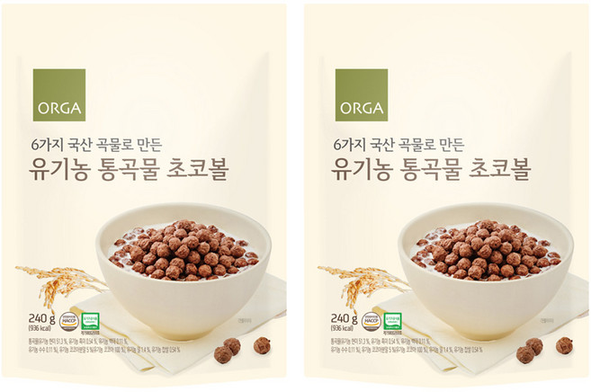 올가홀푸드 유기농 통곡물 초코볼, 240g, 2개