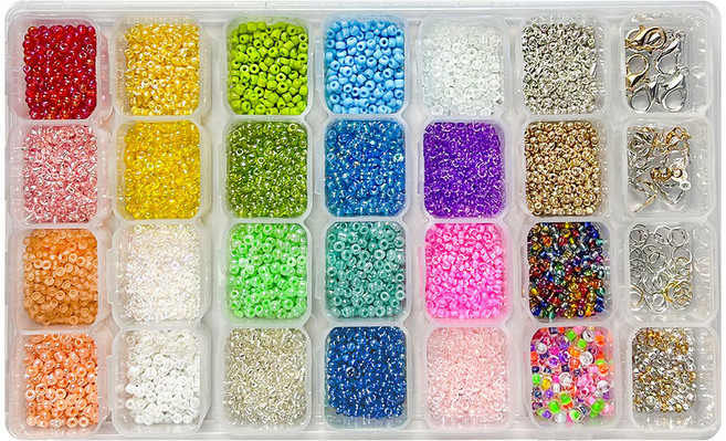 리니팜 올인원 시드 비즈 공예 재료 DIY 키트, 레인보우(비즈), 화이트(부속품 4종), 1개