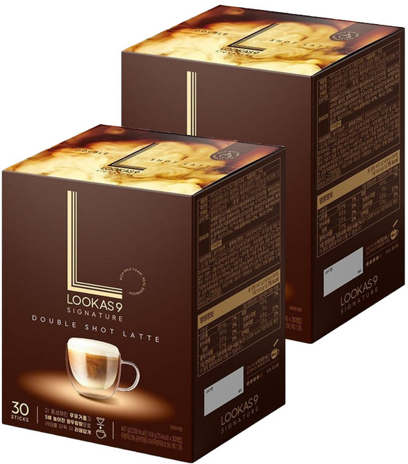 LOOKAS9 Double shot LATTE 雙倍拿鐵咖啡, 14.9g, 2盒, 30包